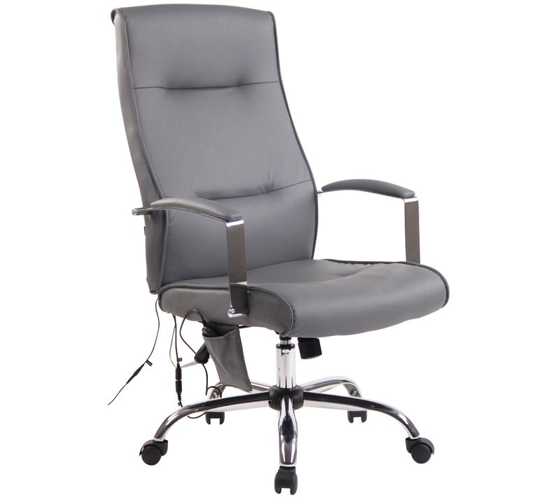 Fauteuil De Bureau Sur Roulettes Fonction Massage Mécanisme De Balance En Pvc Gris 10_0002606