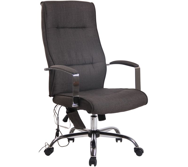 Fauteuil De Bureau Sur Roulettes Fonction Massage Mécanisme De Balance En Tissu Gris Foncé 10_0002