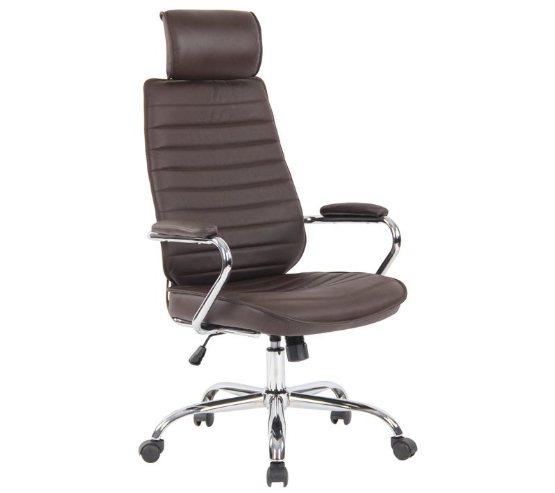 Fauteuil De Bureau Hauteur Réglable Pivotant Mécanisme De Bascule Cuir Véritable Marron Et Métal