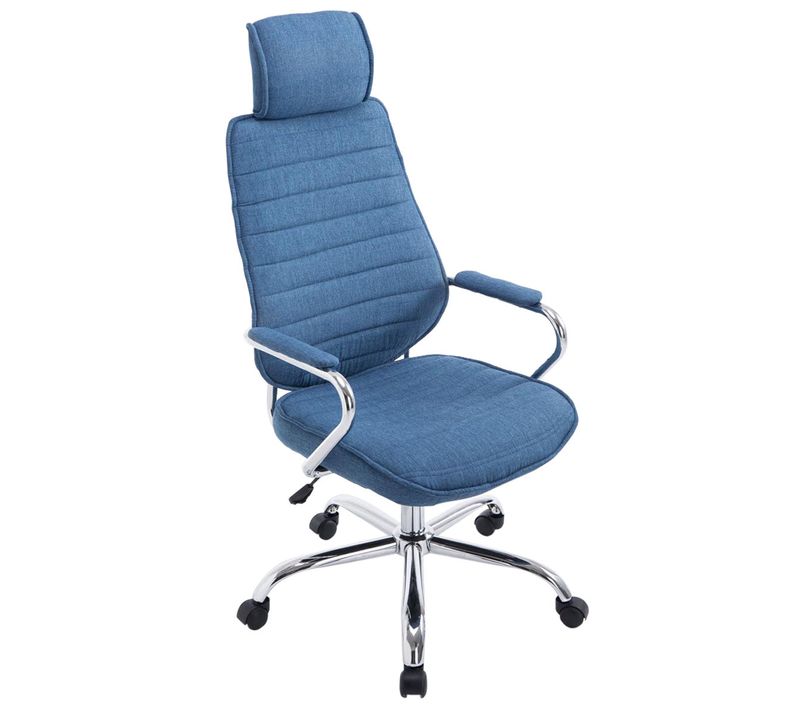 Fauteuil De Bureau Hauteur Réglable Pivotant Mécanisme De Bascule Tissu Bleu Et Métal Chromé 10_00