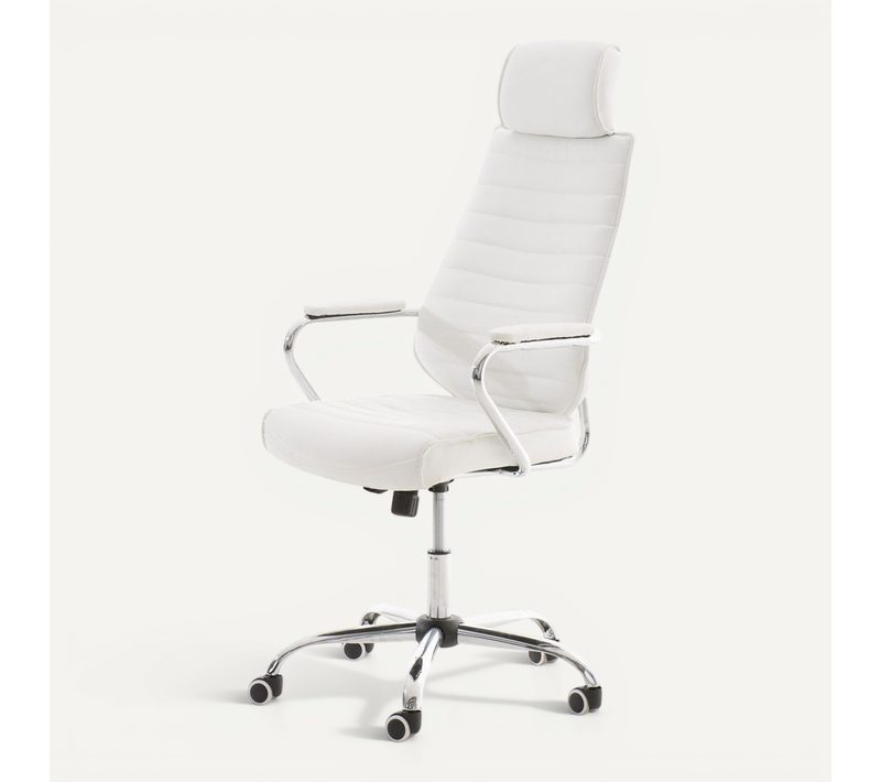 Fauteuil De Bureau Hauteur Réglable Pivotant Mécanisme De Bascule Pvc Blanc Et Métal Chromé 10_000