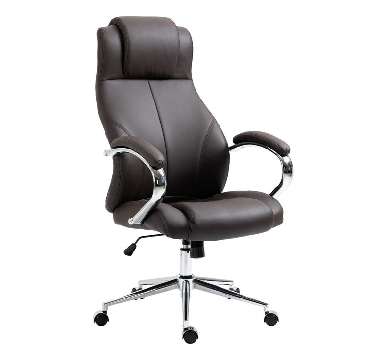 Fauteuil De Bureau Sur Roulettes Avec Accoudoirs Forme Ergonomique En Véritable Cuir Marron