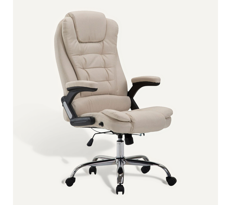 Fauteuil De Bureau XXL Sur Roulettes Confortablement Rembourrés Avec Accoudoirs En Tissu Crème Et