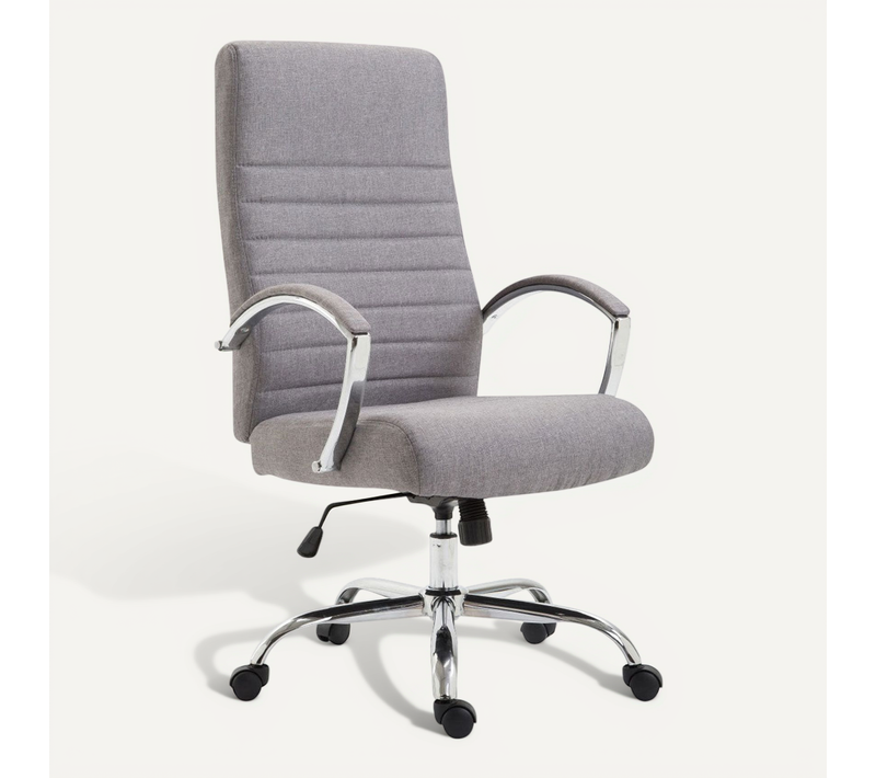 Fauteuil De Bureau Mécanisme D'inclinaison Accoudoirs Coutures Décoratives En Tissu Gris Et Métal