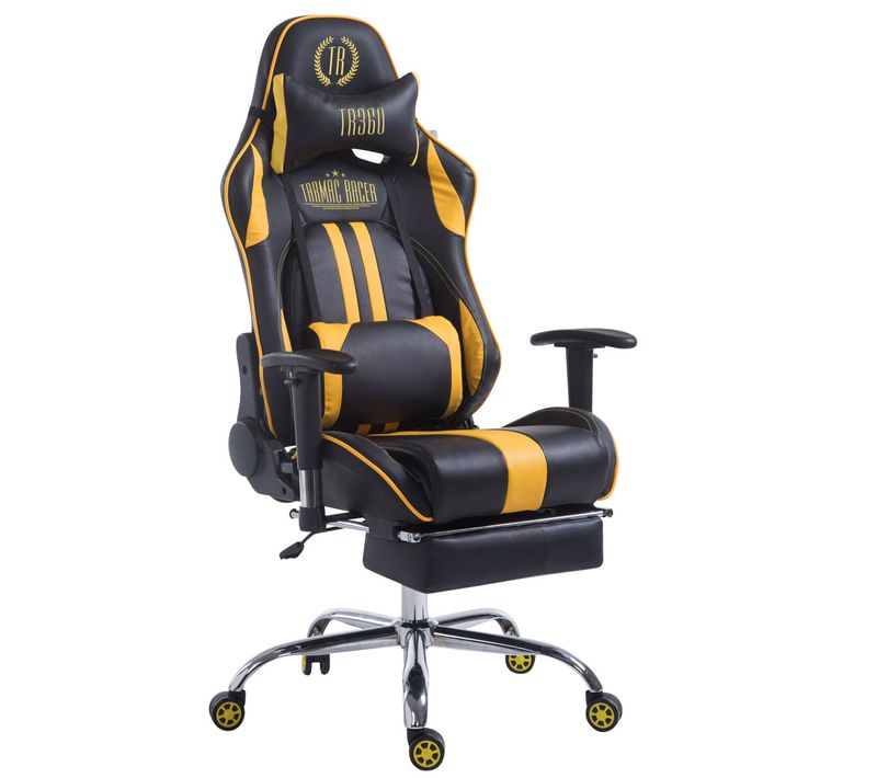 Fauteuil De Bureau Gamer Avec Repose-pieds Extensible Mécanisme De Bascule En Pvc Noir / Jaune 10_