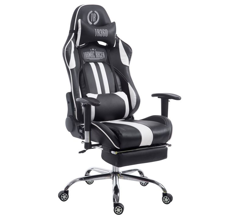 Fauteuil De Bureau Gamer Avec Repose-pieds Extensible Mécanisme De Bascule En Pvc Noir / Blanc 10_