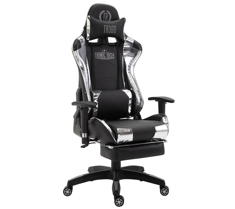 Fauteuil De Bureau Chaise Gamer Sur Roulettes Avec Repose-pieds Accoudoirs En Pvc Noir / Blanc 10_