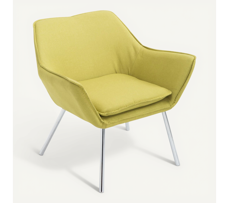 Fauteuil Lounge Avec Accoudoirs En Tissu Vert Structure à 4 Pieds En Métal 10_0002789
