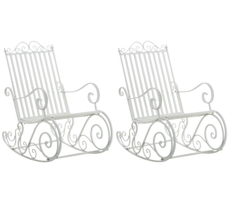 Lot De 2 Fauteuils à Bascule Pour Extérieur Avec Accoudoirs Design Rustique En Métal Blanc 10_0002
