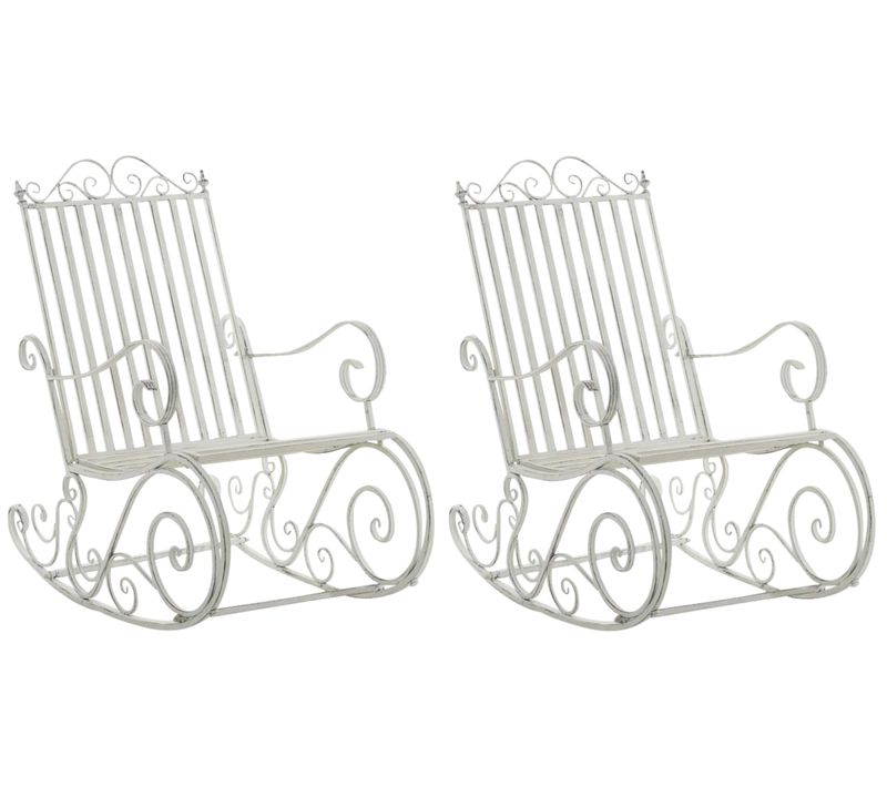 Lot De 2 Fauteuils à Bascule Pour Extérieur Avec Accoudoirs En Métal Blanc Vieilli 10_0002844