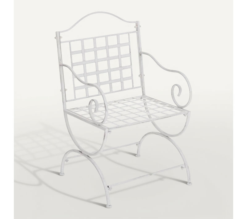 Chaise De Jardin Terrasse Balcon En Métal Blanc Vieilli 10_0003010