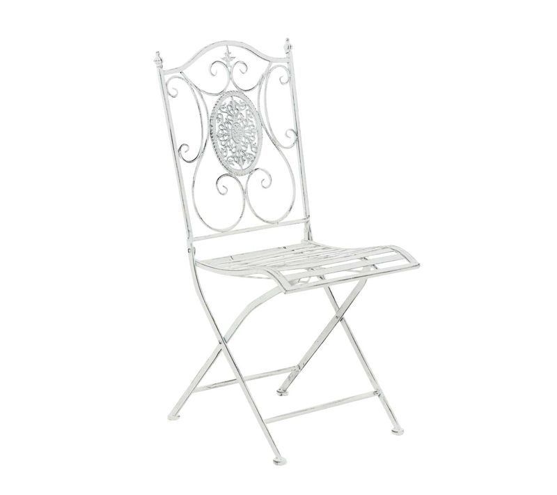 Chaise De Jardin Balcon Terrasse Design Rustique Pliable En Métal Blanc Vieilli 10_0003033