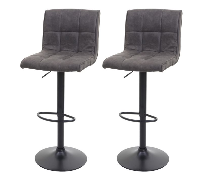 Lot De 2 Chaises De Bar Tabourets De Comptoir Hauteur Réglable En Tissu Effet Daim Gris Foncé 04_0