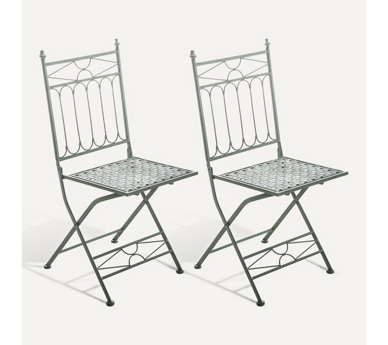 Lot De 2 Chaises Pliable De Jardin Terrasse Balcon Design Rustique En Fer Forgé Vert Vieilli 10_00