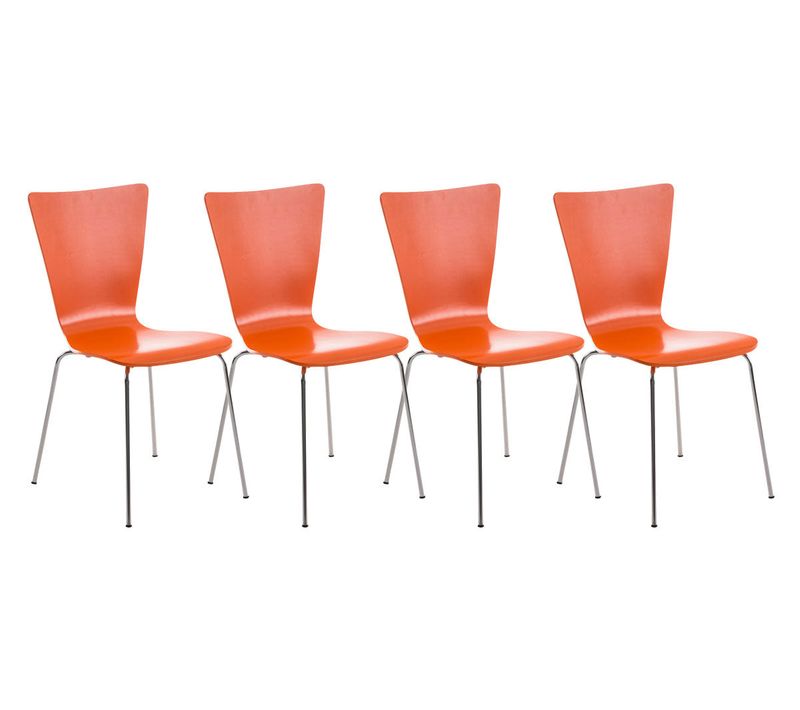 Lot De 4 Chaises De Cuisine Salle à Manger Empilable En Bois Orange Et Structure Stable à Quatre P