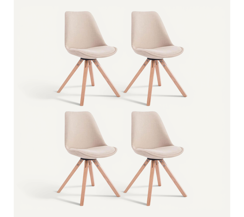 Lot De 4 Chaises De Salle à Manger Design Scandinave En Tissu Crème Et Pieds En Bois Clair Forme C