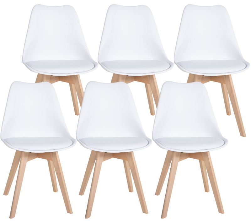 Lot De 6 Chaises De Salle à Manger Cuisine En Plastique Et Pvc Blanc Châssis En Bois 10_0003220