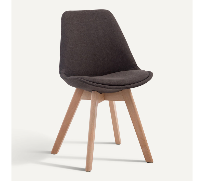 Chaise De Salle à Manger X1 Design Scandinave En Tissu Gris Foncé Et Piètement à 4 Pieds En Bois