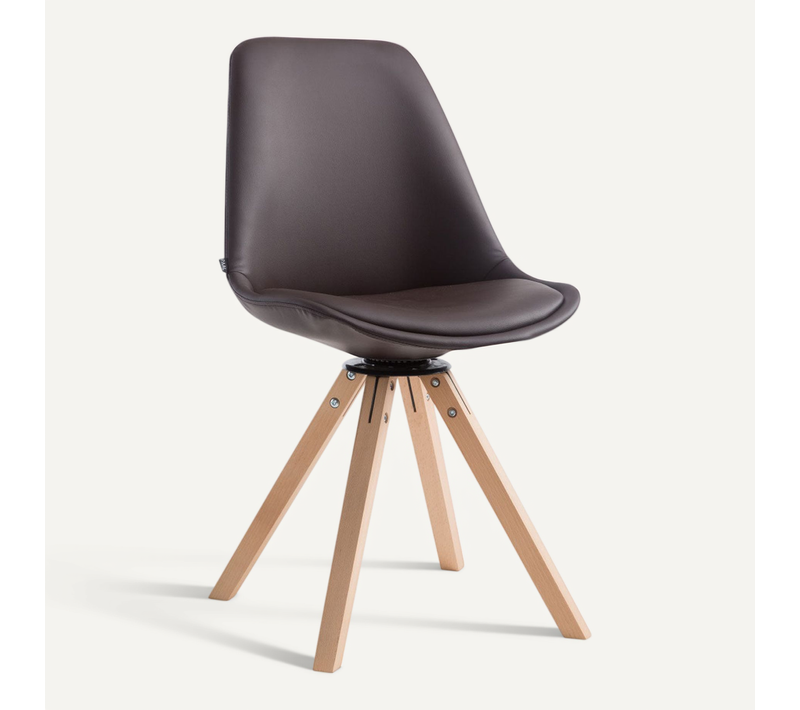 Chaise De Salle à Manger X1 Pivotante Style Moderne Assise En Pvc Marron Piètement En Bois Clair 1