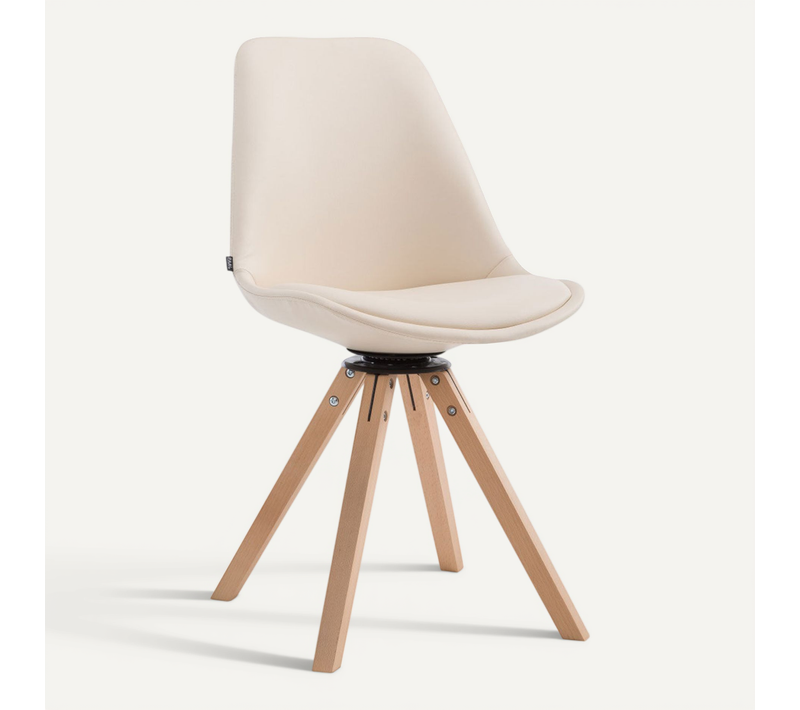 Chaise De Salle à Manger X1 Pivotante Style Moderne Assise En Pvc Crème Piètement En Bois Clair 10