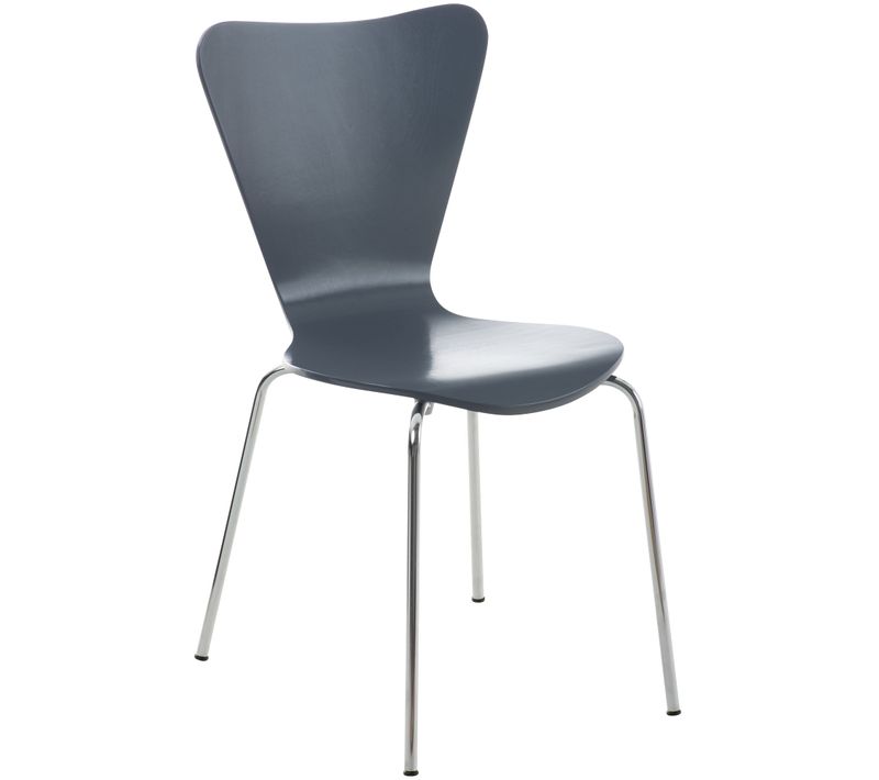 Chaise De Cuisine Salle à Manger X1 Empilable Dossier Triangle En Bois Gris Et Métal Chromé 10_000