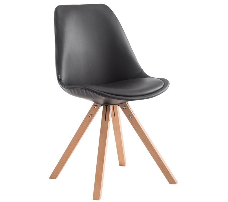 Chaise De Cuisine Salle à Manger Scandinave Assise En Pvc Noir 4 Pieds En Bois Forme Carré Clair 1