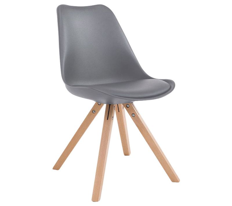 Chaise De Salle à Manger Design Scandinave En Pvc Gris Et Pieds En Bois Clair Forme Carré 10_00034