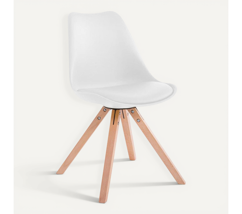 Chaise De Salle à Manger Design Scandinave En Pvc Blanc Et Pieds En Bois Clair Forme Carré 10_0003