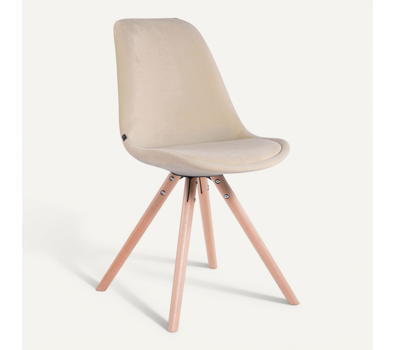 Chaise De Salle à Manger Design Scandinave En Velours Crème Et Pieds En Bois Clair Forme Rond 10_0