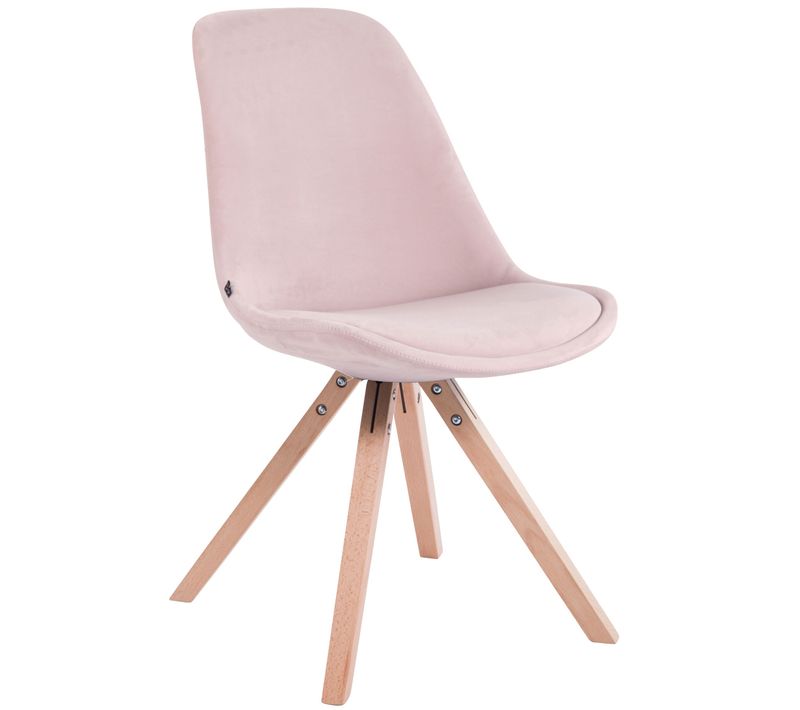Chaise De Salle à Manger Design Scandinave En Velours Rose Et Pieds En Bois Clair Forme Carré 10_0
