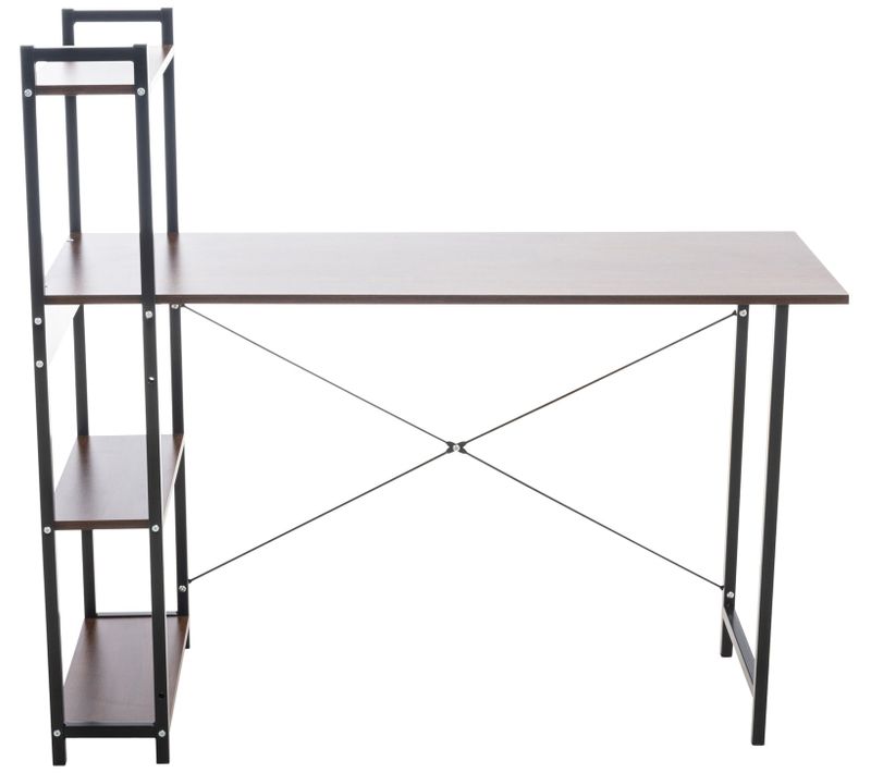 Bureau Table De Travail Style Rétro Avec Colonne De Rangement étagère En Bois Noyer Et Métal Noir