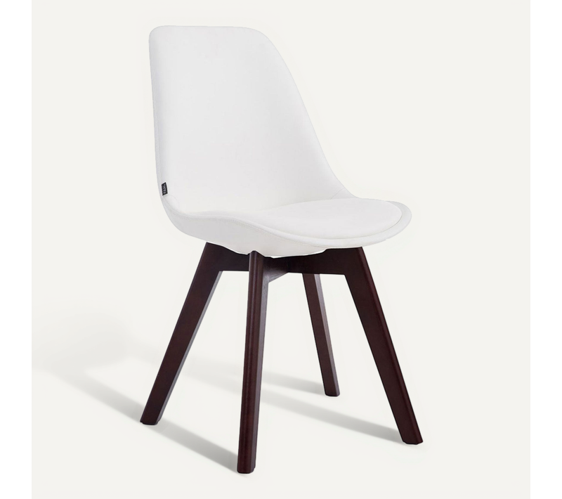 Chaise De Salle à Manger X1 Style Scandinave En Pvc Blanc Support 4 Pieds En Bois Couleur Noyer 10