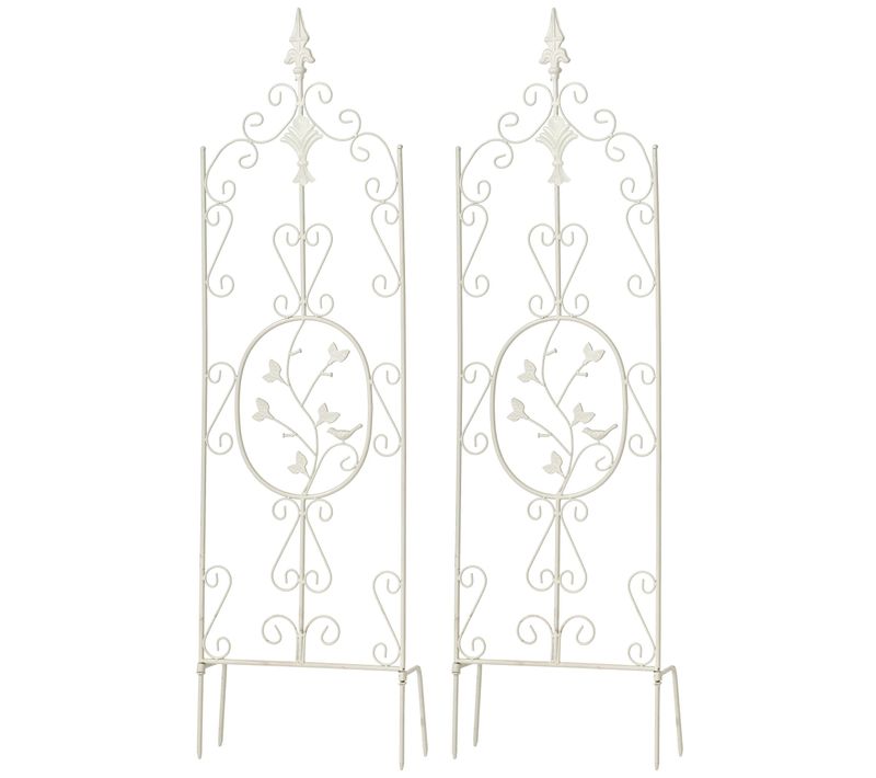 Lot De 2 Treillis De Jardin Support Pour Plantes Grimpantes 122x35 Cm En Métal Blanc 10_0003824