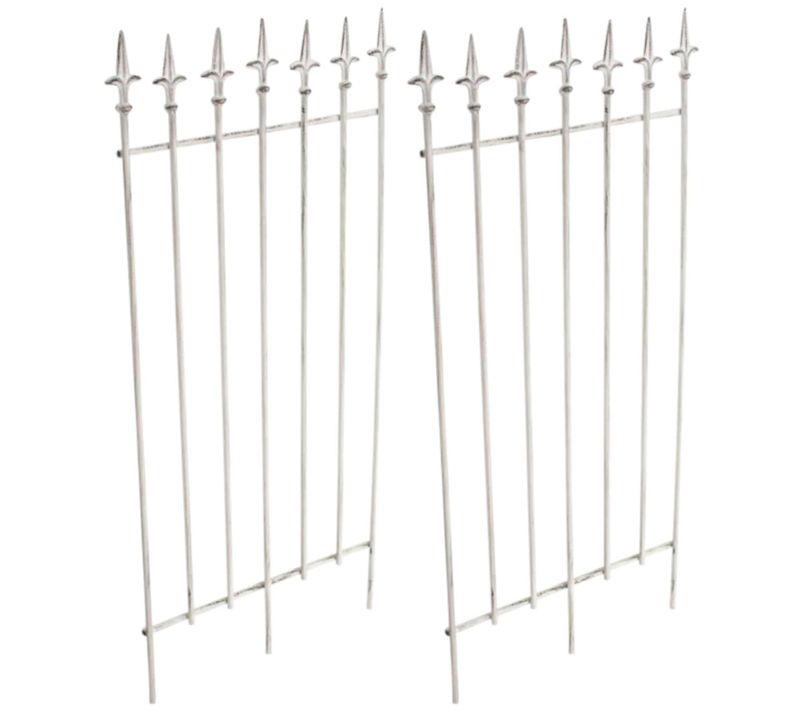 Lot De 2 Treillis Support Pour Plantes Grimpantes Décoration De Jardin En Métal Blanc Vieilli 10_0