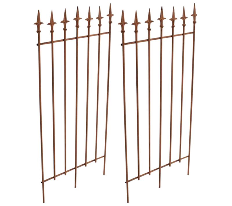Lot De 2 Treillis Support Pour Plantes Grimpantes Décoration De Jardin En Métal Marron Vieilli 10_