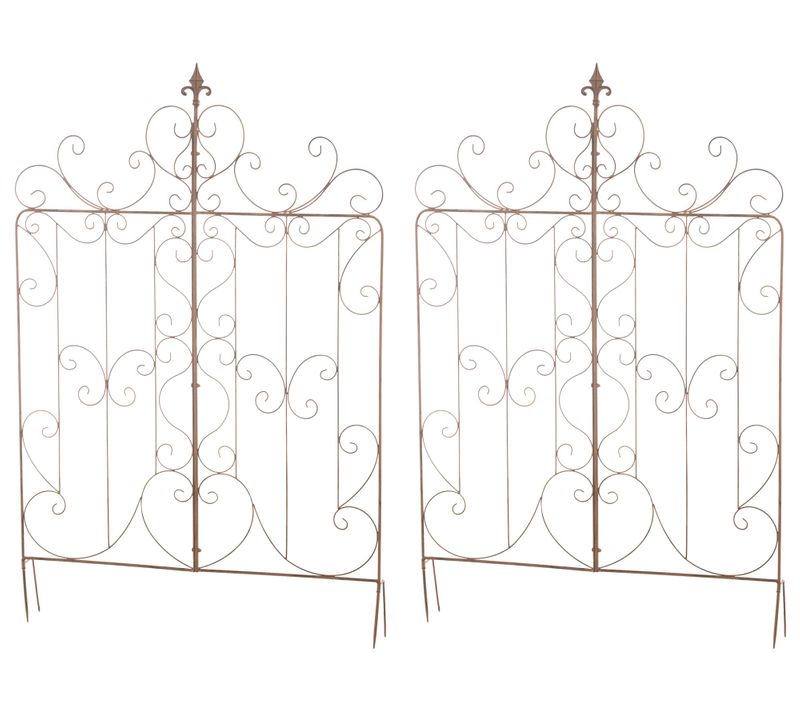 Lot De 2 Treillis De Jardin Support Pour Plantes Grimpantes 133x99 Cm En Métal Marron Vieilli 10_0