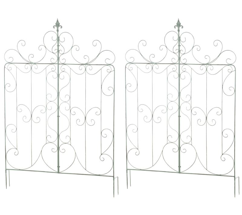 Lot De 2 Treillis De Jardin Support Pour Plantes Grimpantes 133x99 Cm En Métal Vert Vieilli 10_000