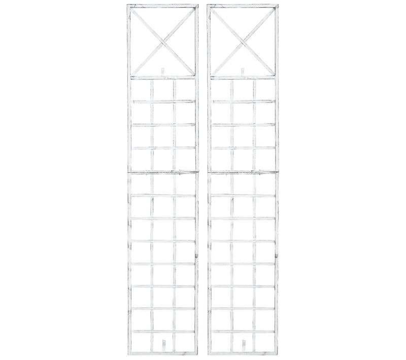 Set De 2 Treillis Décoration Mural Jardin Roses Plantes Grimpantes Métal Blanc Vieilli 10_0003847