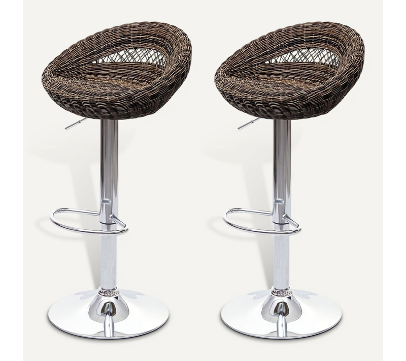 Lot De 2 Tabourets De Bar Pour Intérieur Ou Extérieur Poly Rotin Chrome 04_0000147