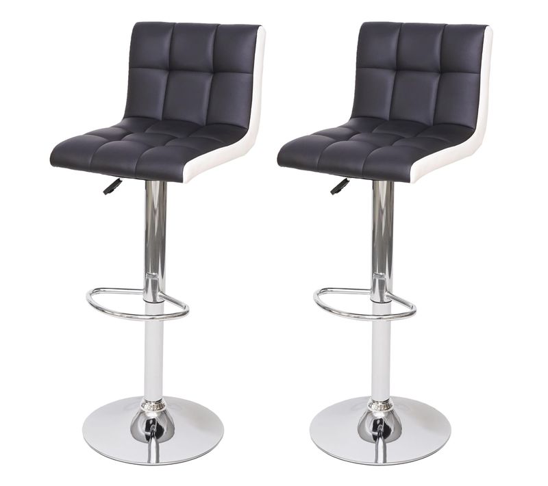 Lot De 2 Tabourets De Bar Chaises De Comptoir Réglable En Hauteur En Pvc Noir Et Blanc