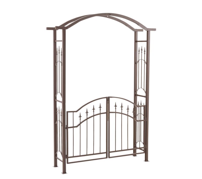 Arche à Rosiers Avec Portillon Plantes Grimpantes Décoration Jardin En Métal Marron 10_0003942