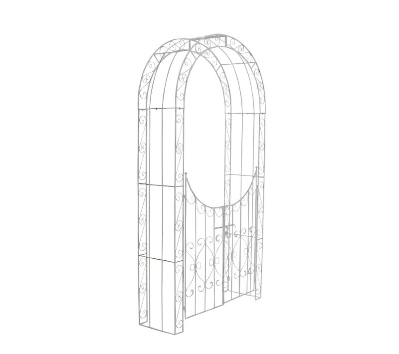 Arche Treillis De Jardin Avec Portillon Support Pour Plantes Grimpantes Métal Blanc Vieilli 10_000