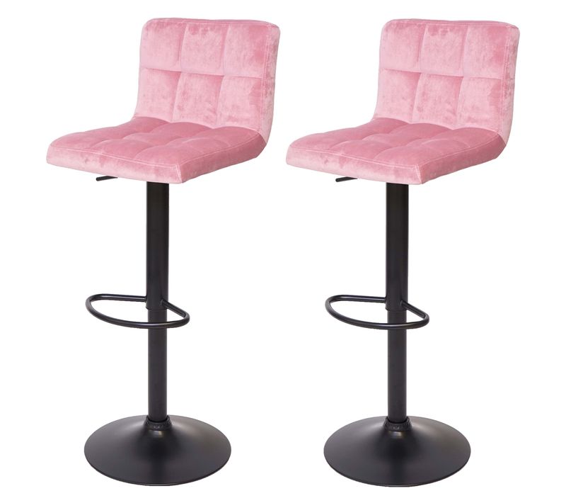Lot De 2 Tabourets De Bar Réglable En Hauteur Tissu Velours Rose Velvet Peids En Métal Noir 04_000