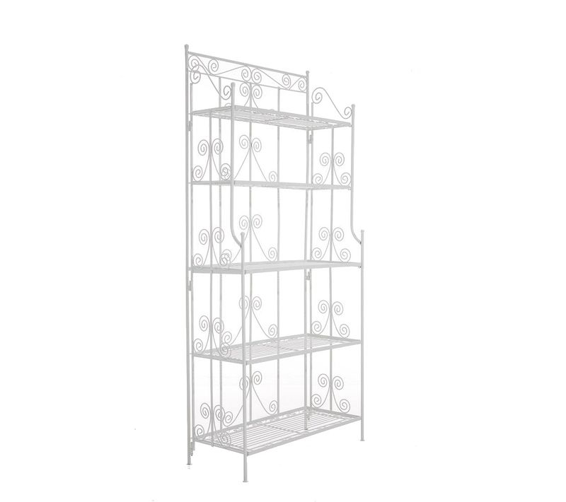 Etagère Sur Pieds Avec 5 Niveaux Rangement Balcon Terrasse Salon Pliable En Métal Blanc 10_0003968