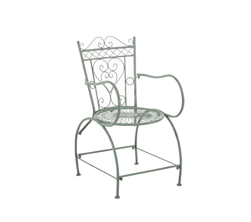 Chaise De Jardin Avec Accoudoirs Balcon Terrasse Design Rustique En Métal Vert Vieilli 10_0004004