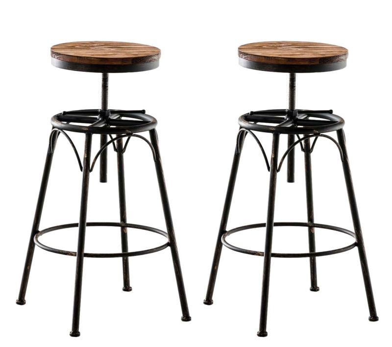 Lot De 2 Tabourets De Bar Style Industriel Contemporain Hauteur Réglable En Métal Bronze Et Assise