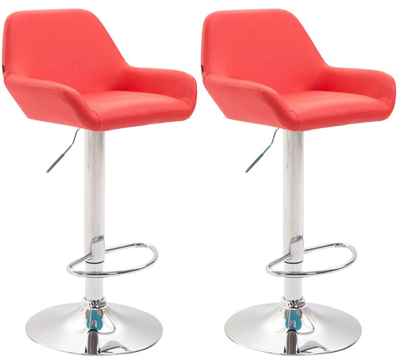 Lot De 2 Tabourets De Bar Repose-pieds En Forme D'arc En Métal Chromé Assise En Pvc Rouge 10_00040