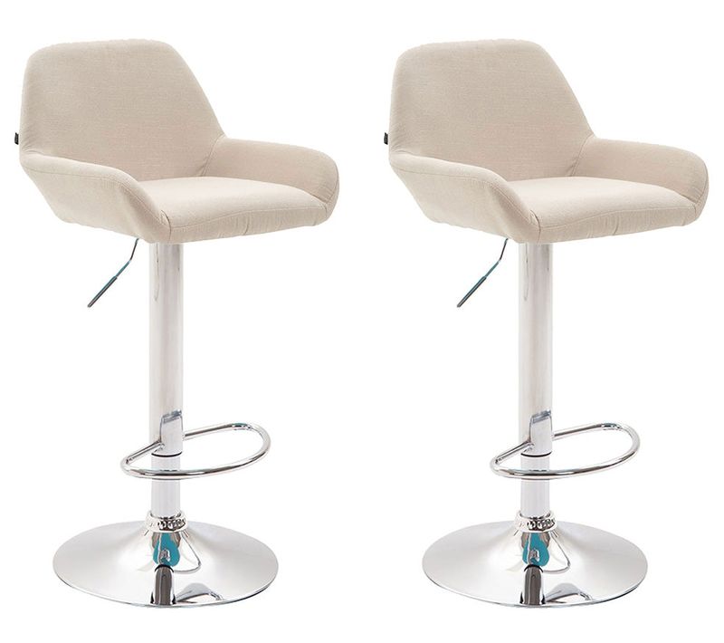 Lot De 2 Tabourets De Bar Repose-pieds En Forme D'arc En Métal Chromé Assise En Tissu Crème 10_000
