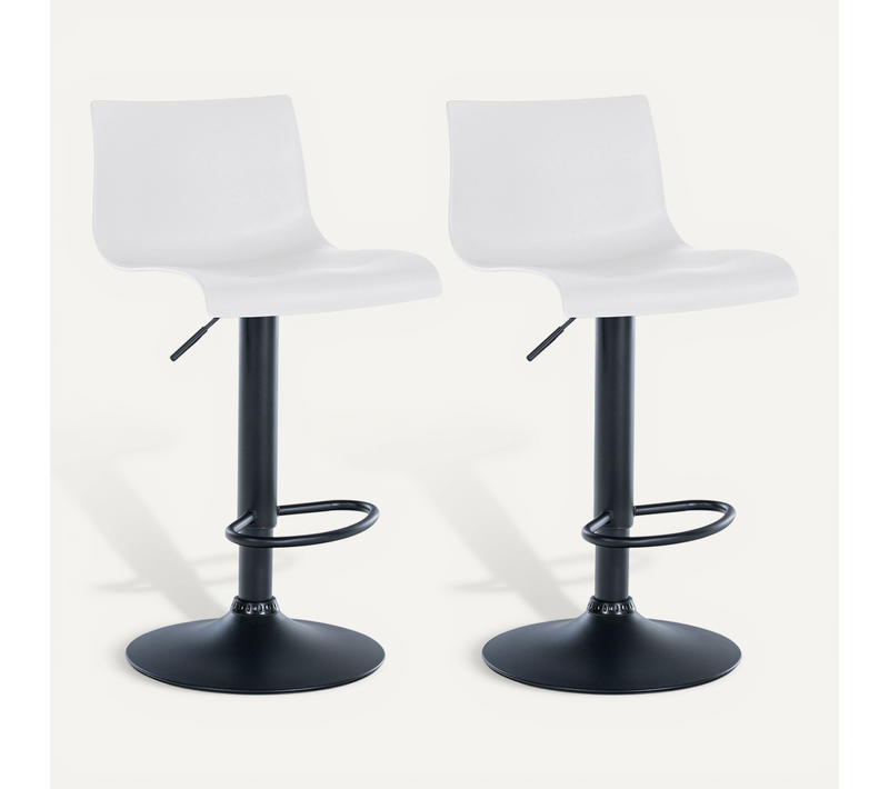 Lot De 2 Tabourets De Bar Design Simple Avec Repose-pieds En Plastique Blanc Pieds En Métal Noir 1