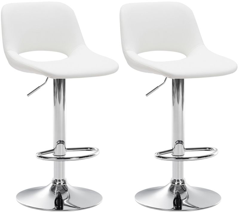 Tabourets De Bar Chaises Haute X2 Avec Repose-pieds En Pvc Blanc Piètement Métallique Chromé 10_00